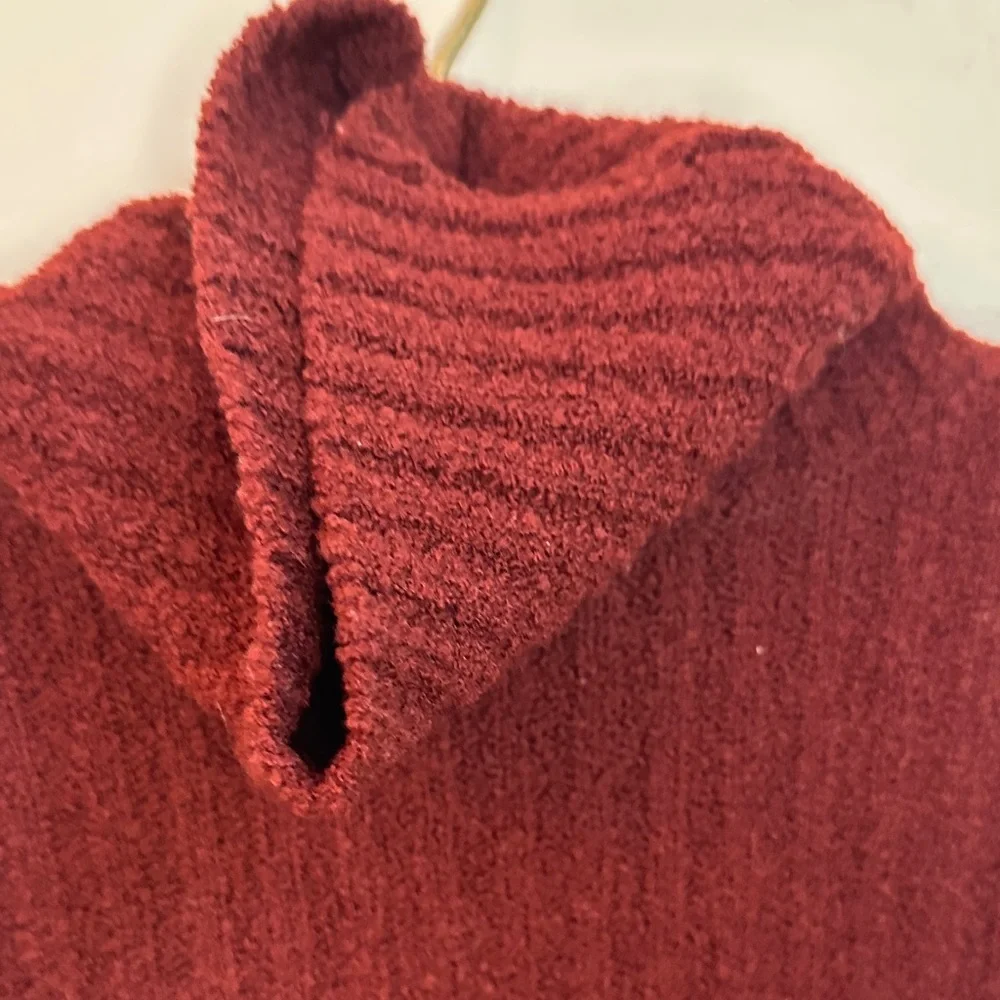 Eileen Fisher Wide Ribbed Turtleneck Sweater – Burgundy  Wool Blend Small - Picture 2 of 5